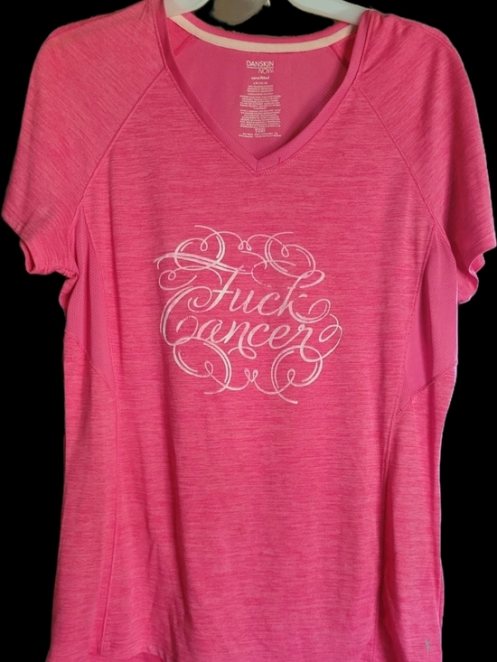 Custom Made Danskin Now Hot Pink Athletic Shirt with White Logo Breast Cancer - Picture 2 of 4